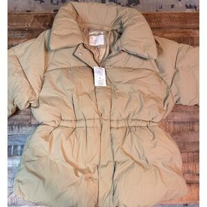 A New Day Womens XL Brown Water Resistant Puffer Jacket Cinched Waist